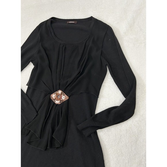 Kerisma Cashmere Sweater Tunic Dress Embellished Medium Black Gathered - Picture 3 of 13